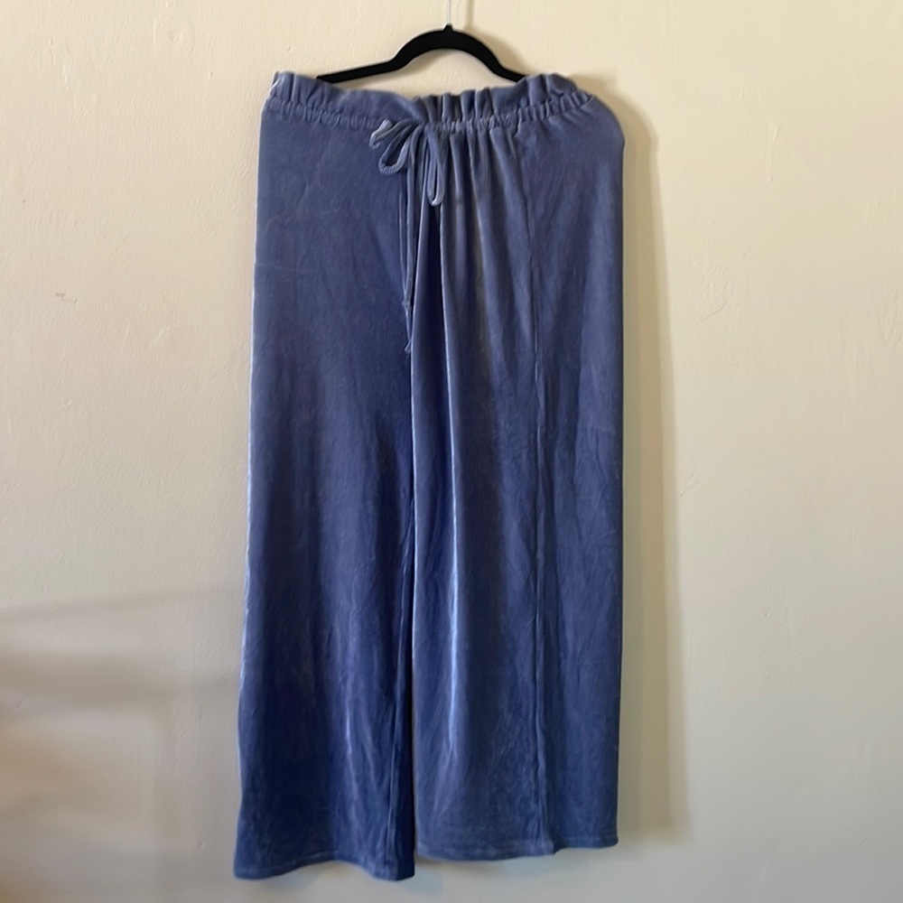 Dusty Blue Velvet Wide Leg Paper Bag Pants​​​​